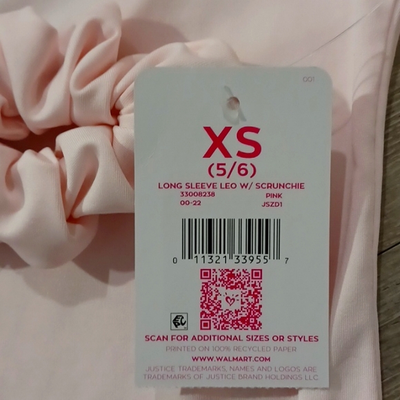 Nwt new Justice pink logo ballet gymnastics leotard with scrunchie 5-6 - Picture 5 of 16